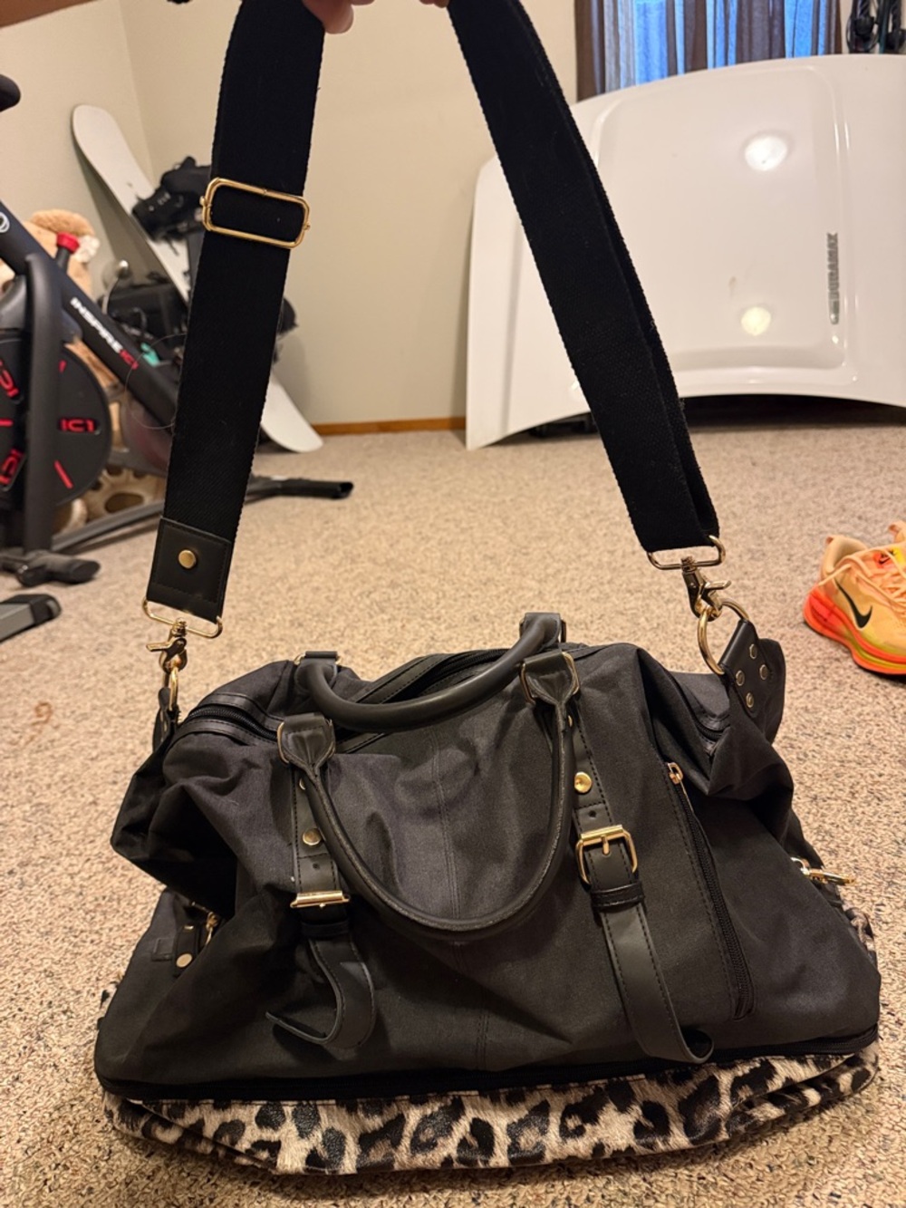 Black Women's Satchel Bag with Leopard Accent - Picture 6 of 7